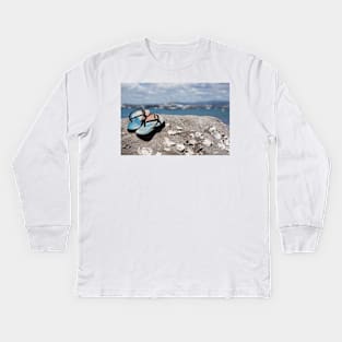 jandals at the beach Kids Long Sleeve T-Shirt